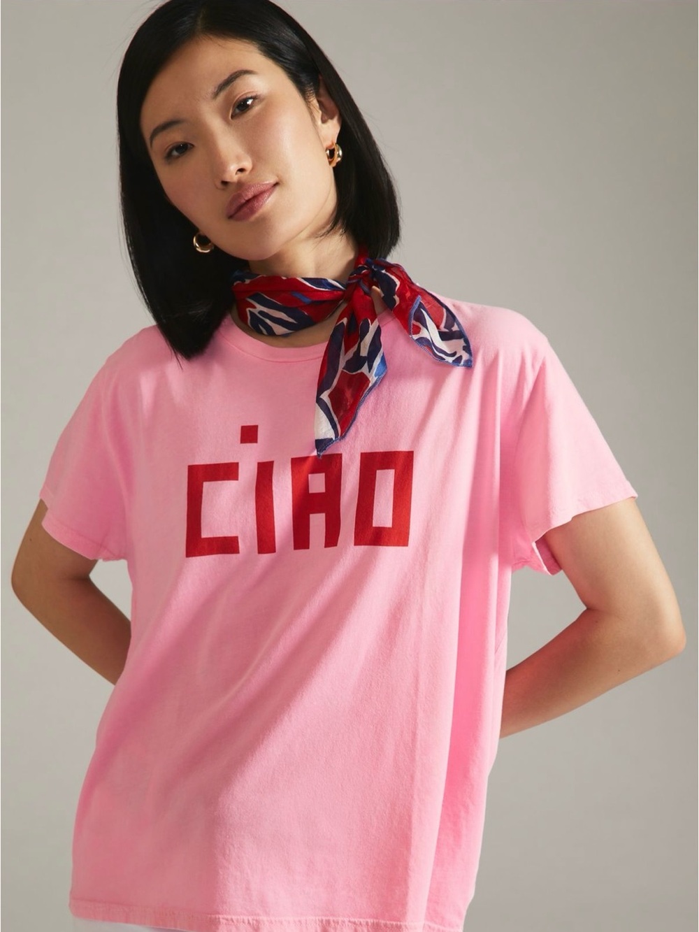 Clare V. Ciao Petite Graphic Tee in Pink